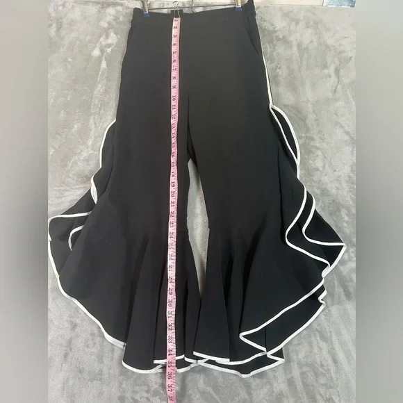 Jonathan Simkhai black with white edge ruffle cropped wide leg pants - Picture 8 of 12